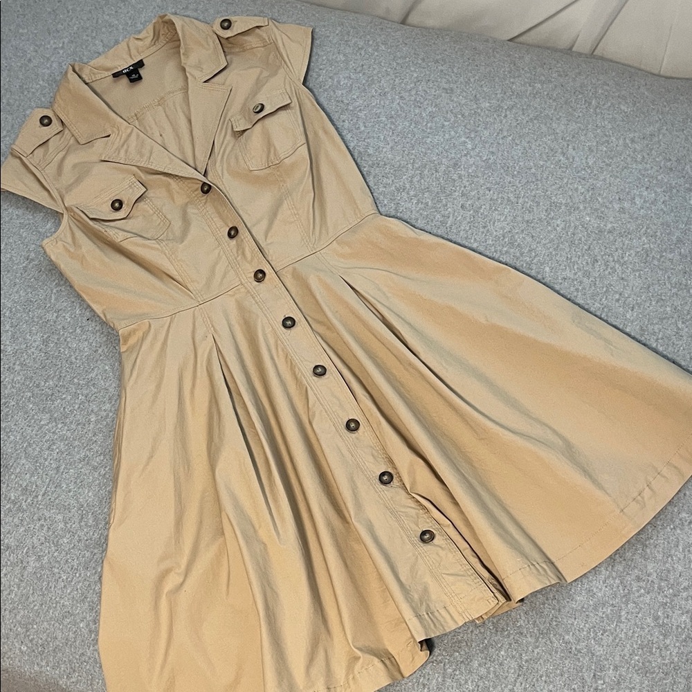 Fit and Flair Button Safari Dress Medium Tan Casual